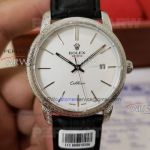 Perfect Replica Swiss Grade Rolex Cellini White Dial Carved Bezel 39mm Watch